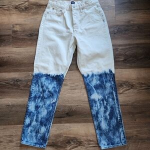 Gap Womens Cheeky Straight High-Rise Dip-Dyed Bleached Jeans 6/28 Tall Boho